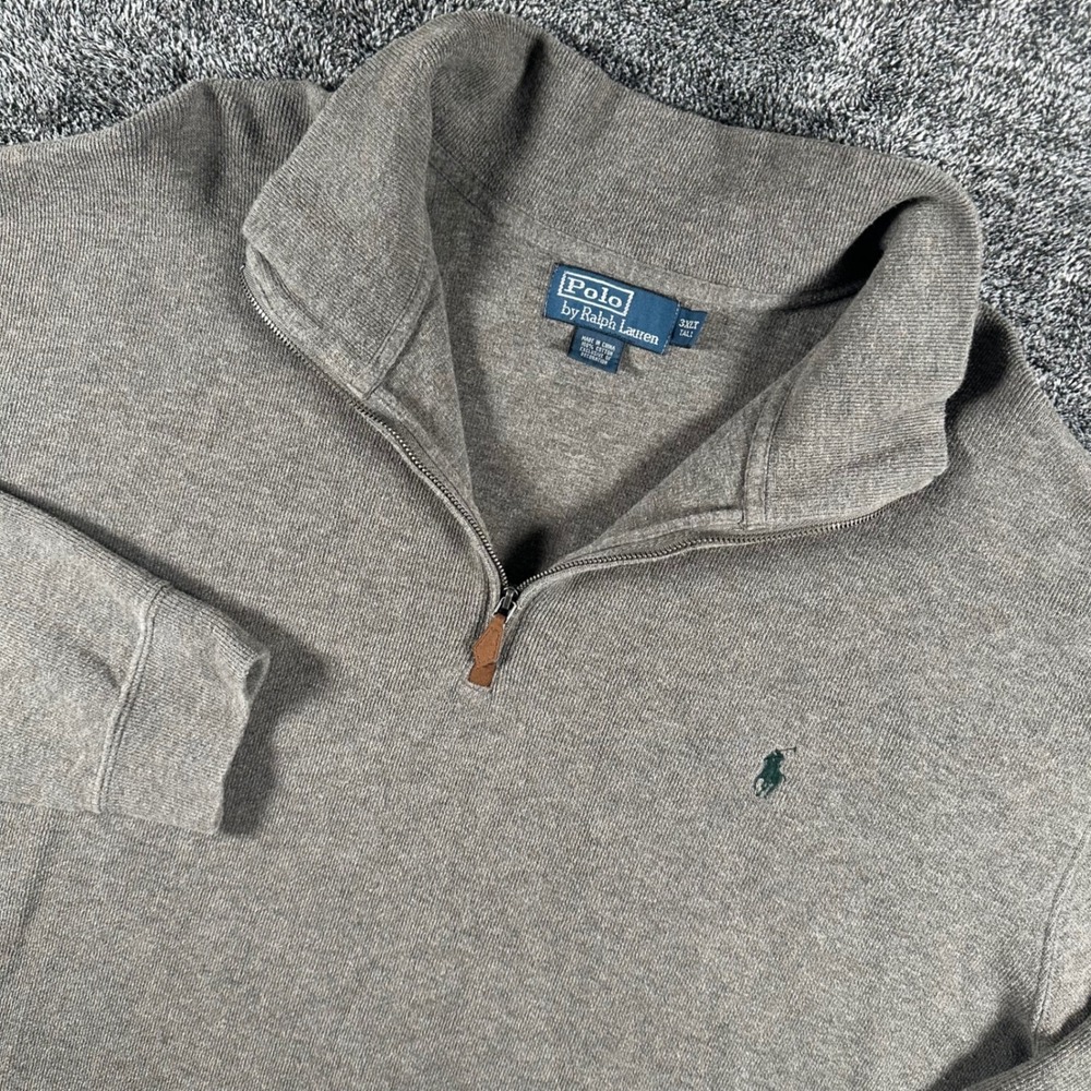 Polo Ralph Lauren 1/4 Zip Sweater Mens 3XLT Tall Brown Ribbed Cotton Preppy